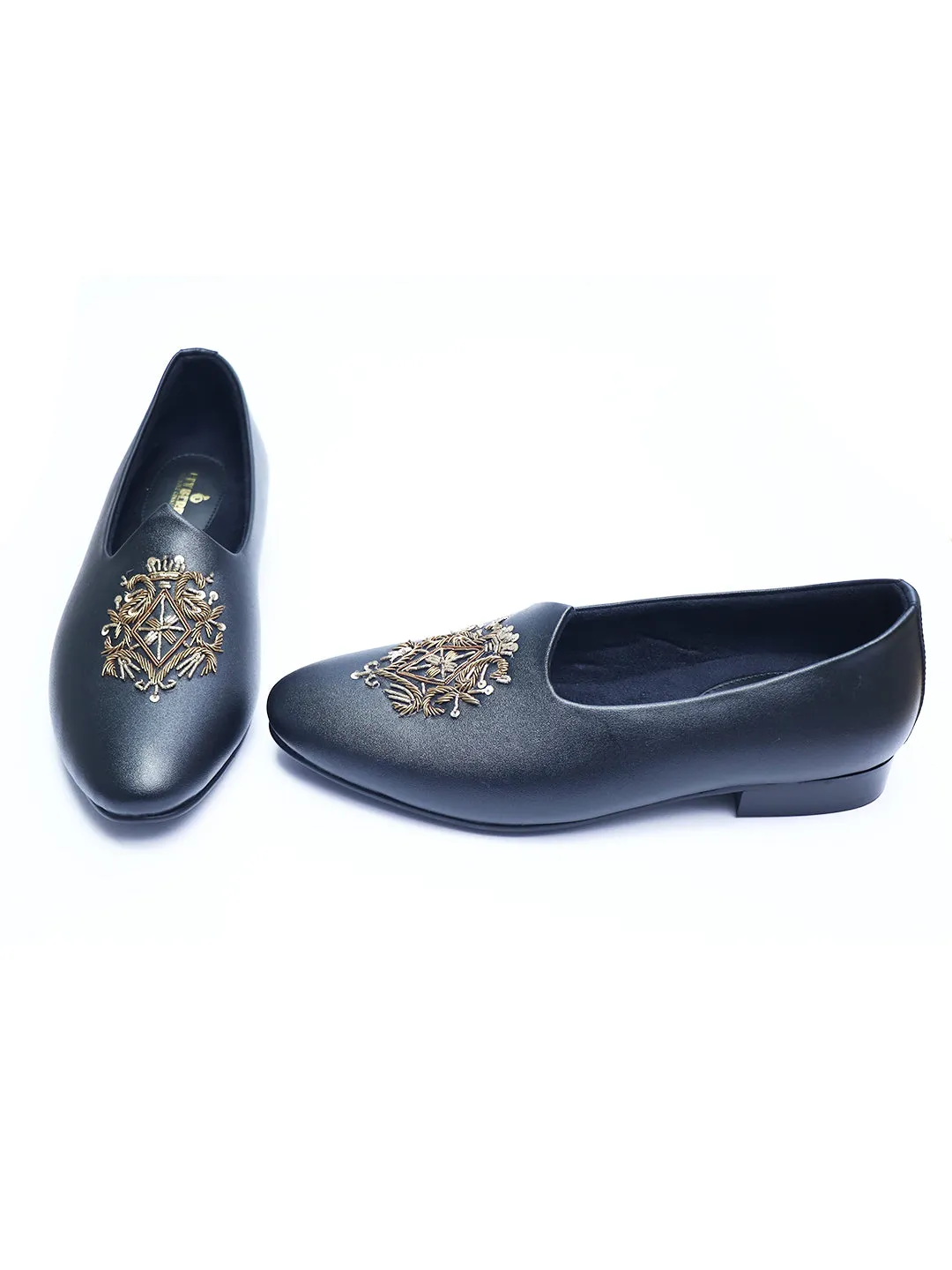 Black Matte Shoes with Embroidery for Men