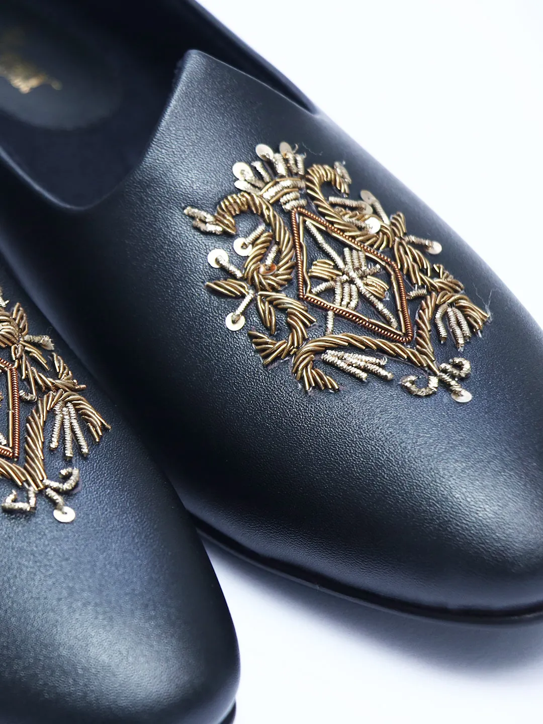 Black Matte Shoes with Embroidery for Men