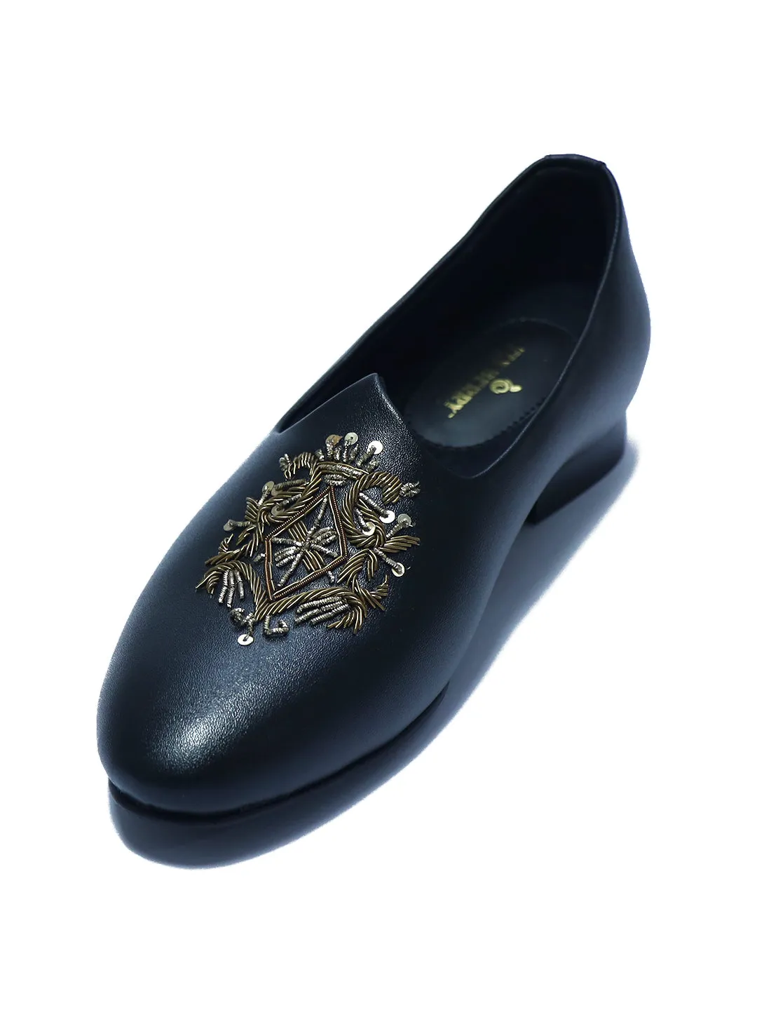Black Matte Shoes with Embroidery for Men