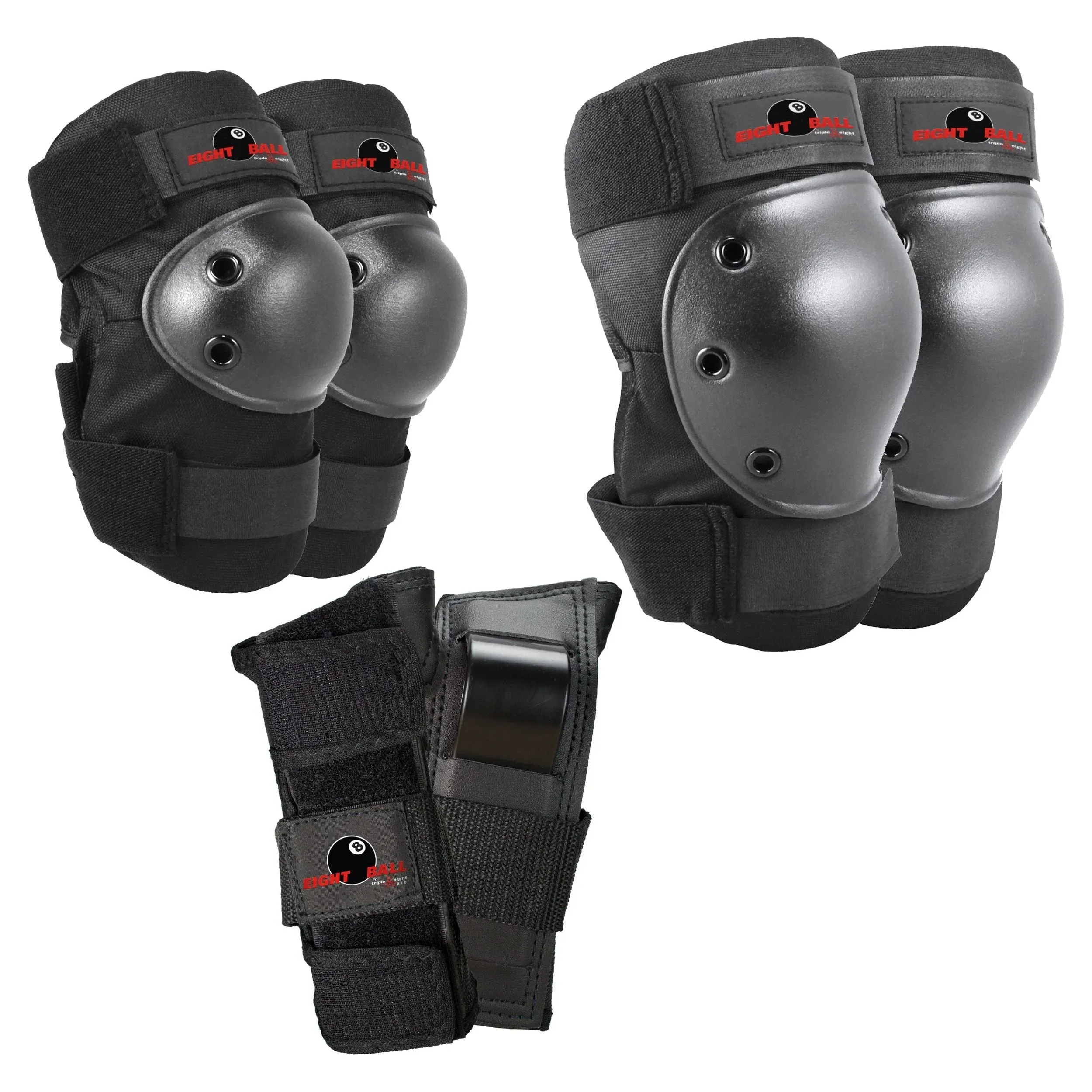 Black Pads for Bike, Skate, and Scooter, 3Pk, Youth 8 