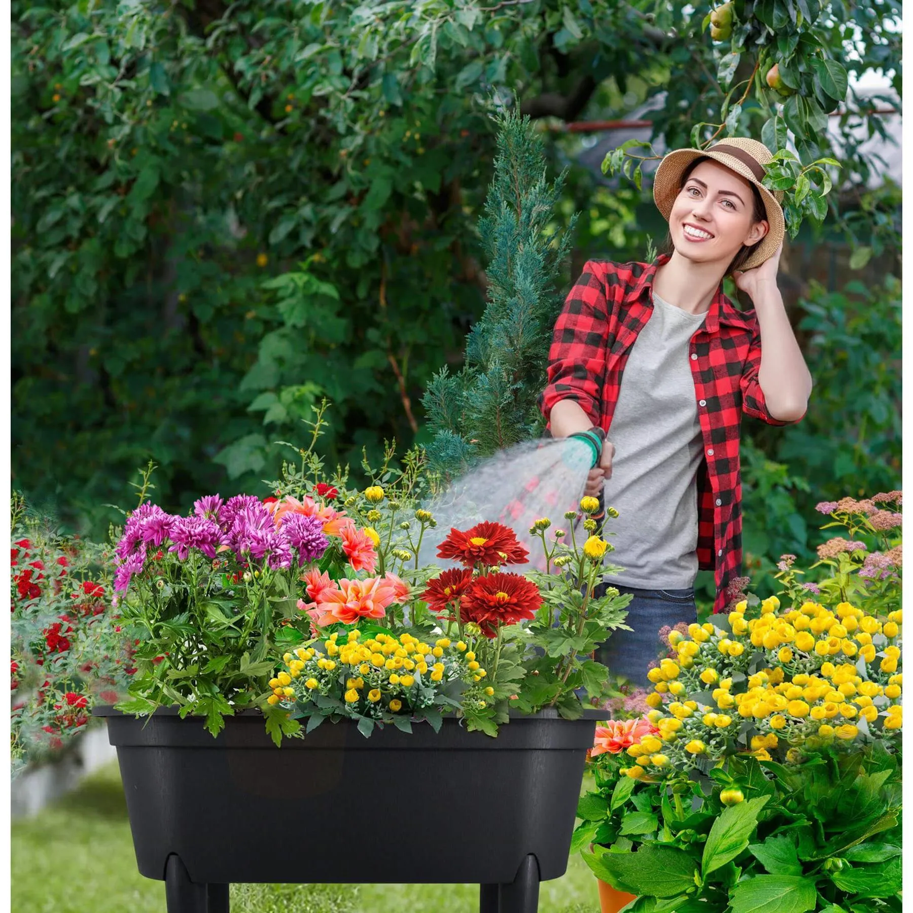 Black Raised Garden Bed Planter With Lid and Legs