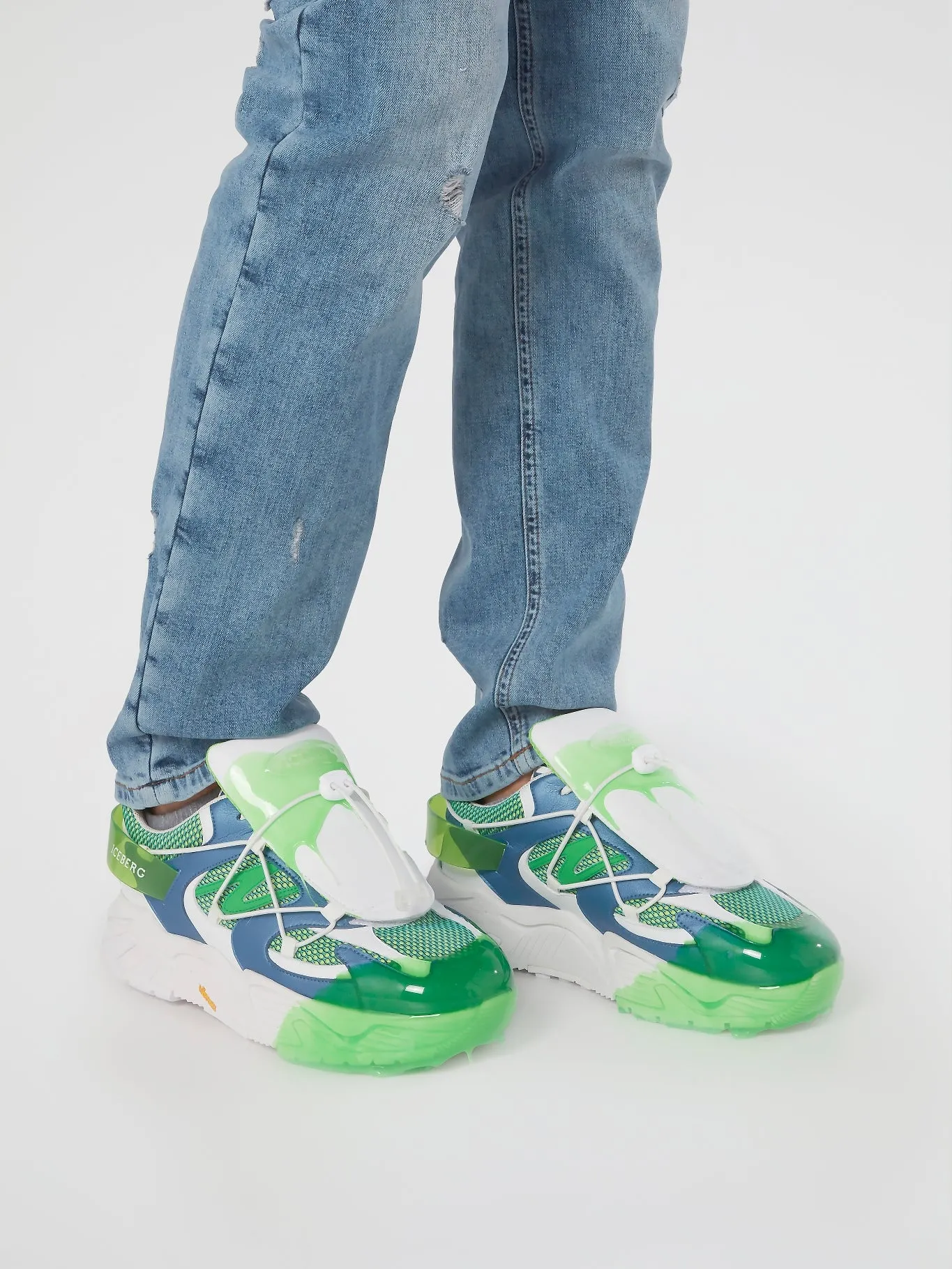Blue Mesh Panel Chunky Sneakers