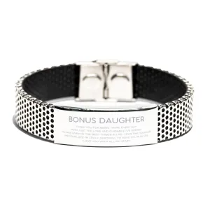 Bonus Daughter Gifts, Thank you for being there every day, Thank You Gifts For Bonus Daughter, Birthday Christmas Stainless Steel Bracelet For Bonus Daughter