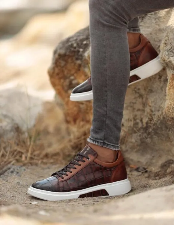 Brown Crocodile Pattern Sneakers