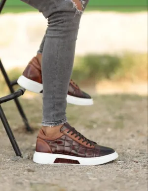 Brown Crocodile Pattern Sneakers
