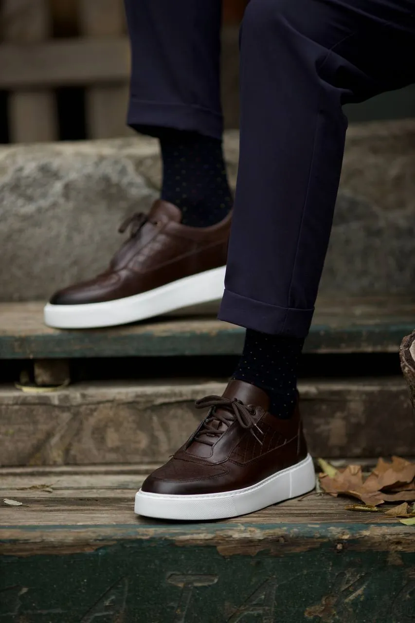 Brown Quilted Leather Sneakers