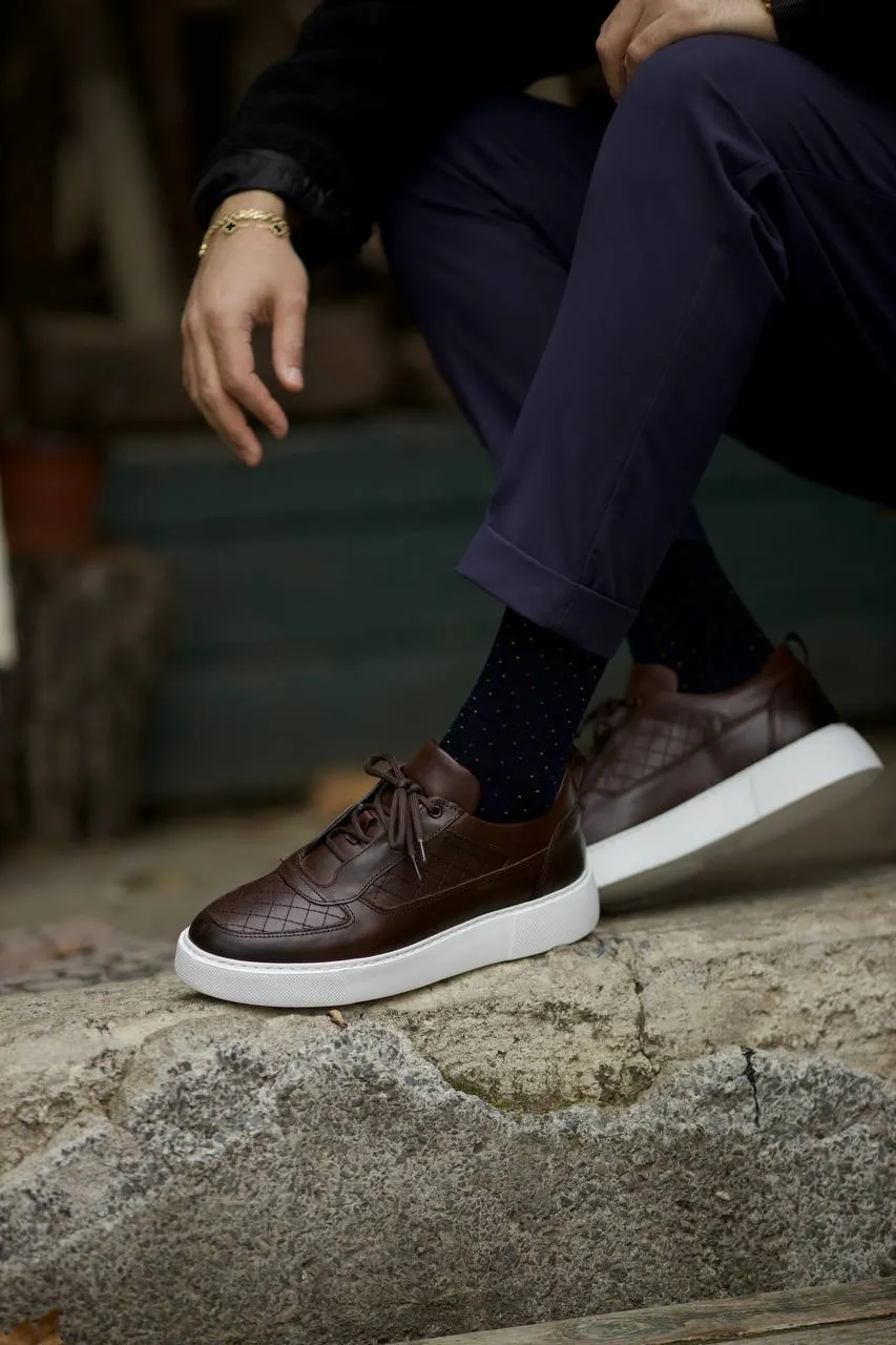 Brown Quilted Leather Sneakers