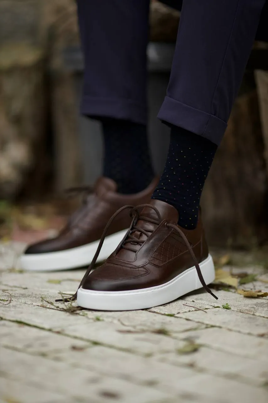Brown Quilted Leather Sneakers