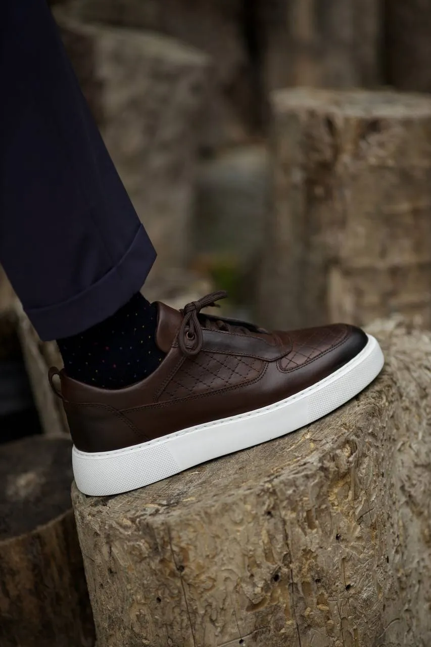 Brown Quilted Leather Sneakers
