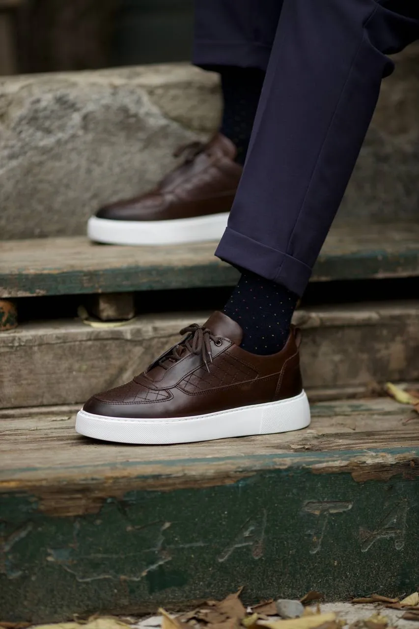 Brown Quilted Leather Sneakers