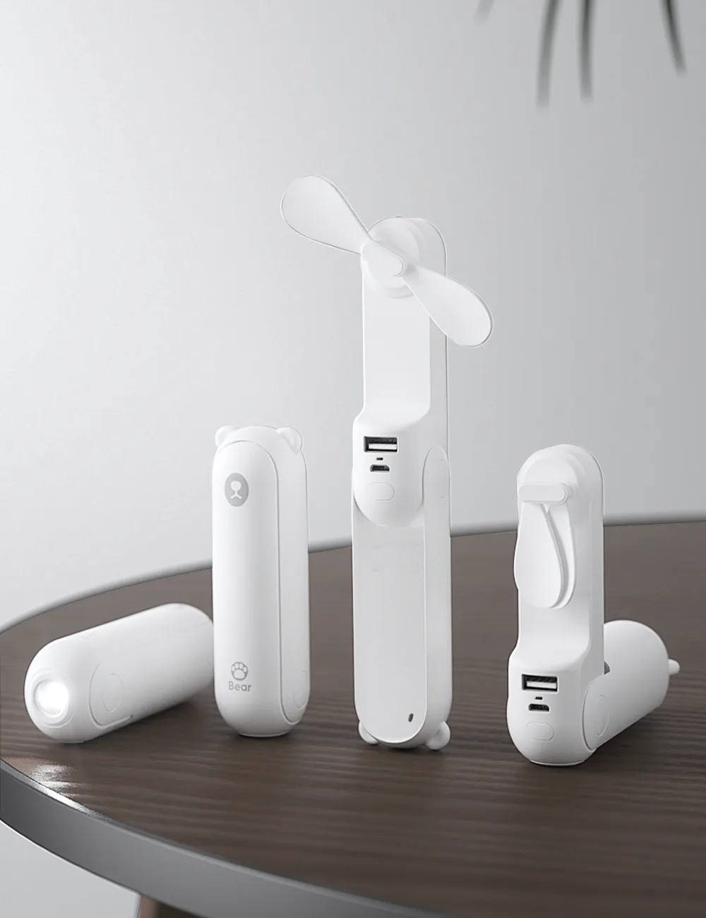 BuggyGear USB Rechargeable Bear Fan - White