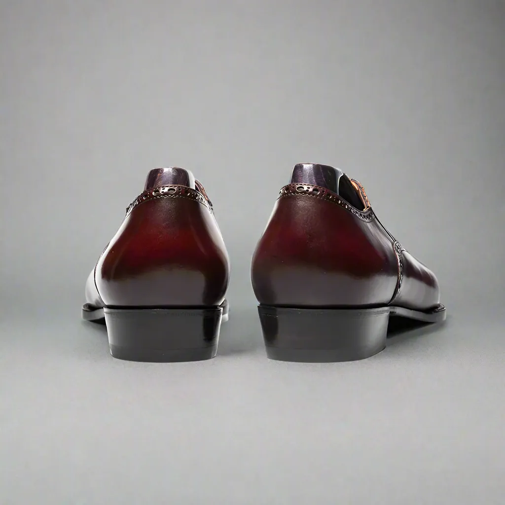 Burgundy Leather Midara Slip On Elasticated Loafers With Toe Cap - Formal Shoes