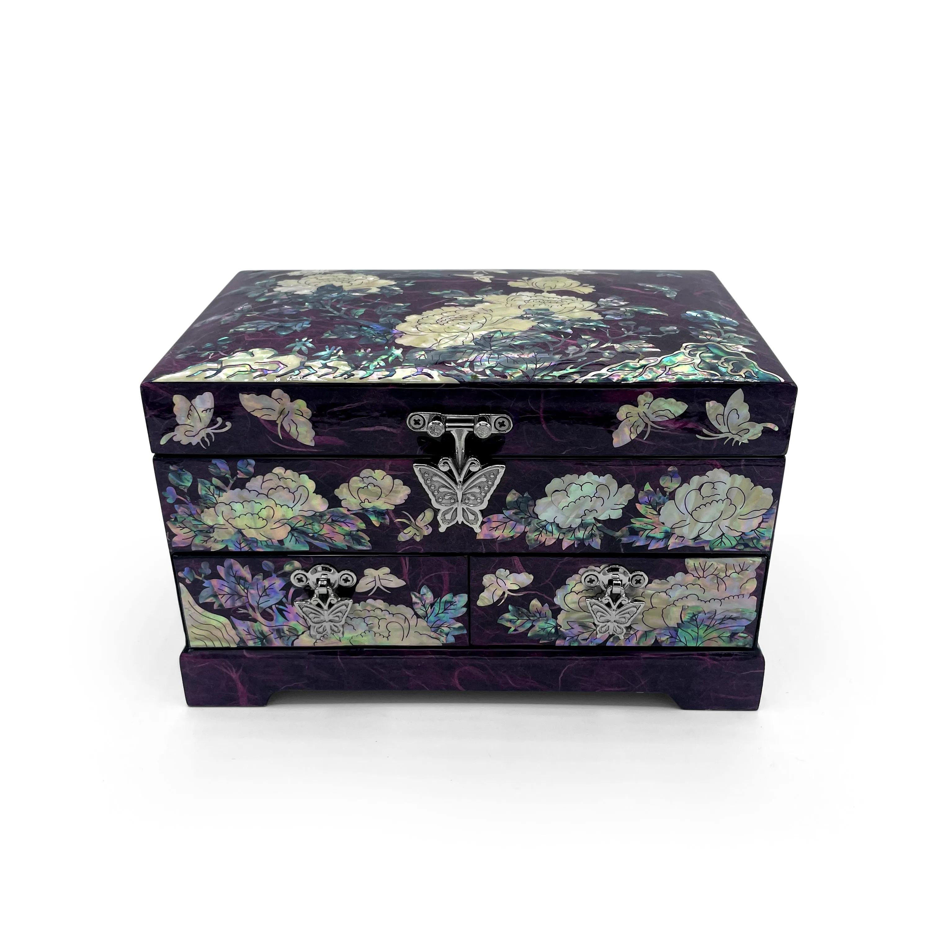 Butterflies and Lotus Blossom Mirrored Chest With Drawers
