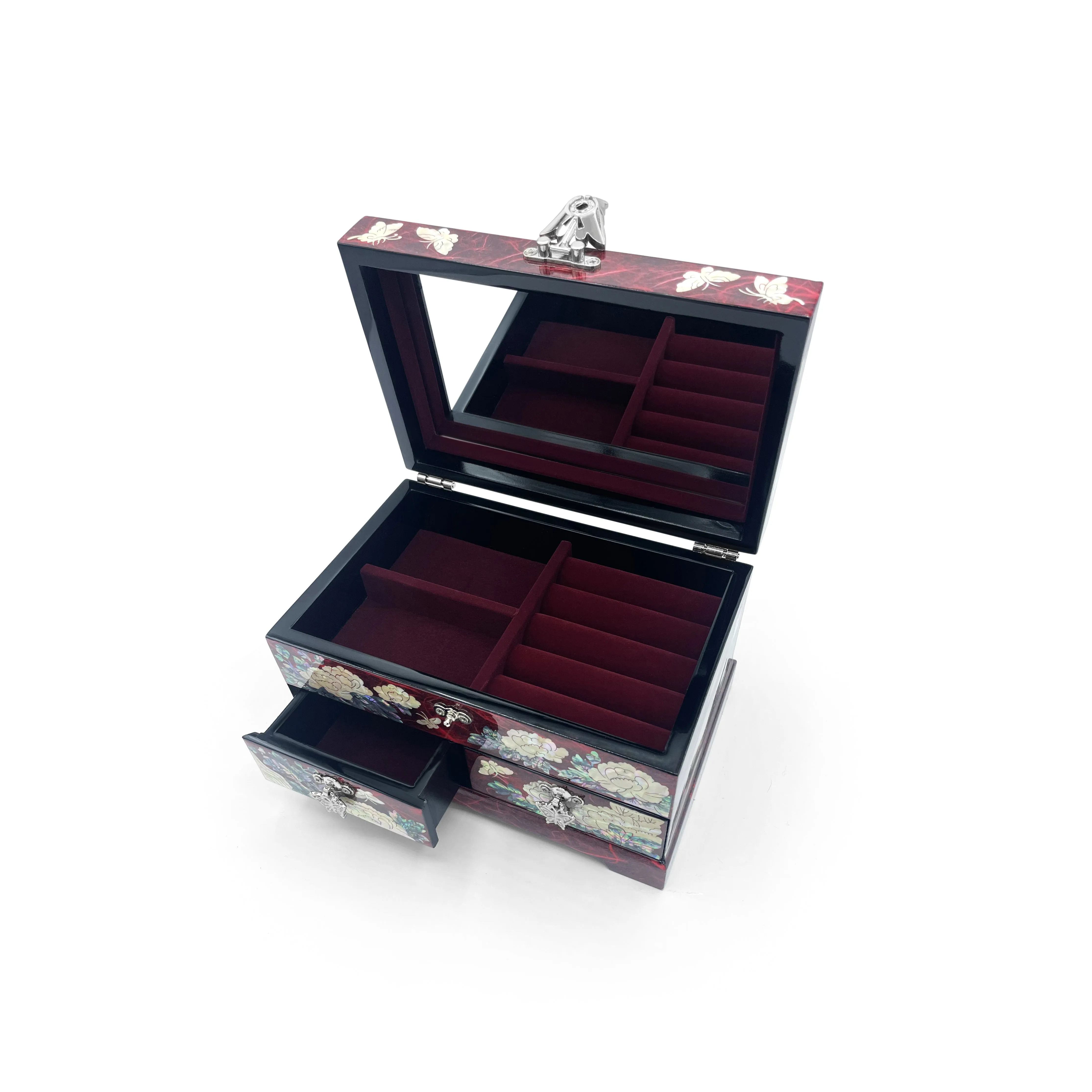 Butterflies and Lotus Blossom Mirrored Chest With Drawers