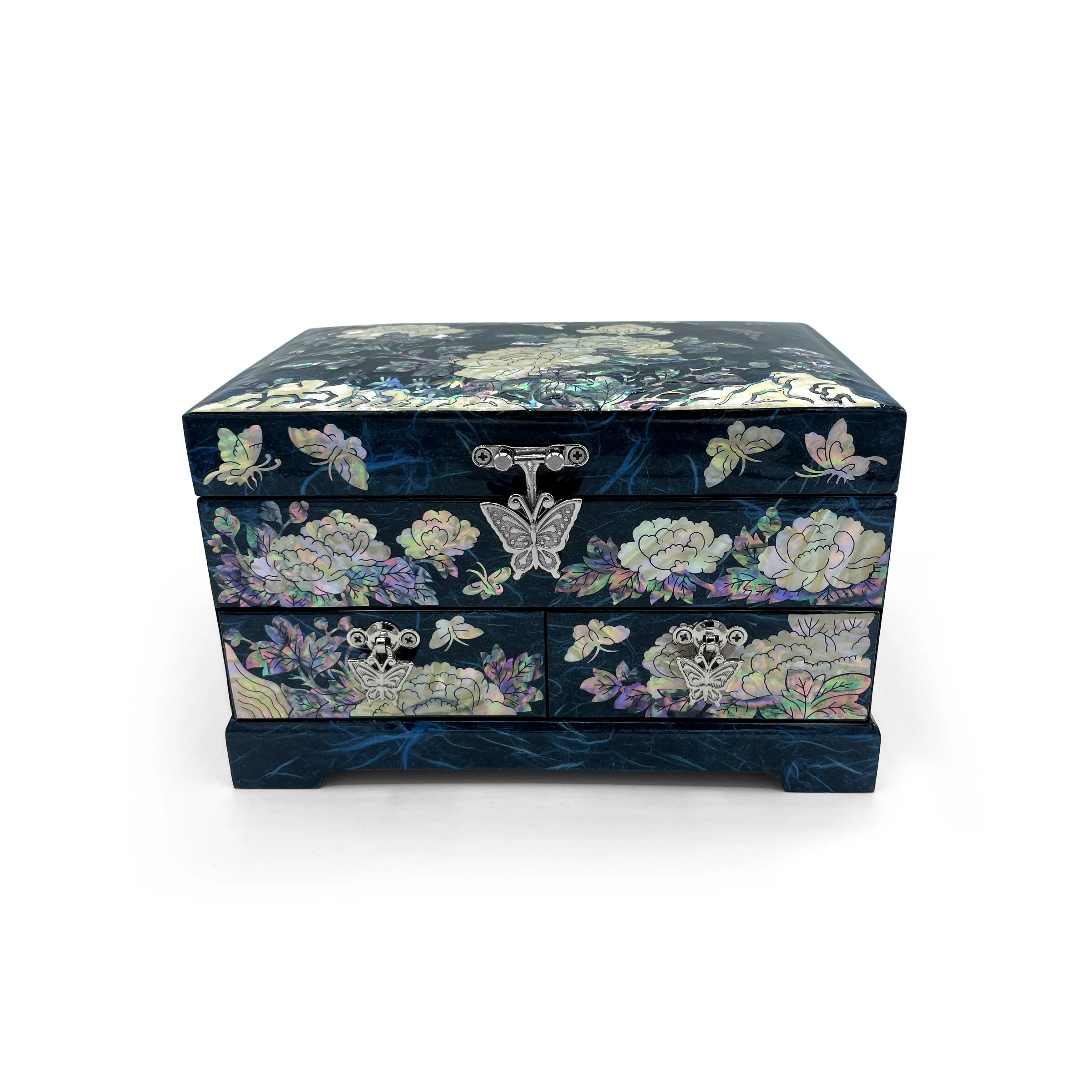 Butterflies and Lotus Blossom Mirrored Chest With Drawers