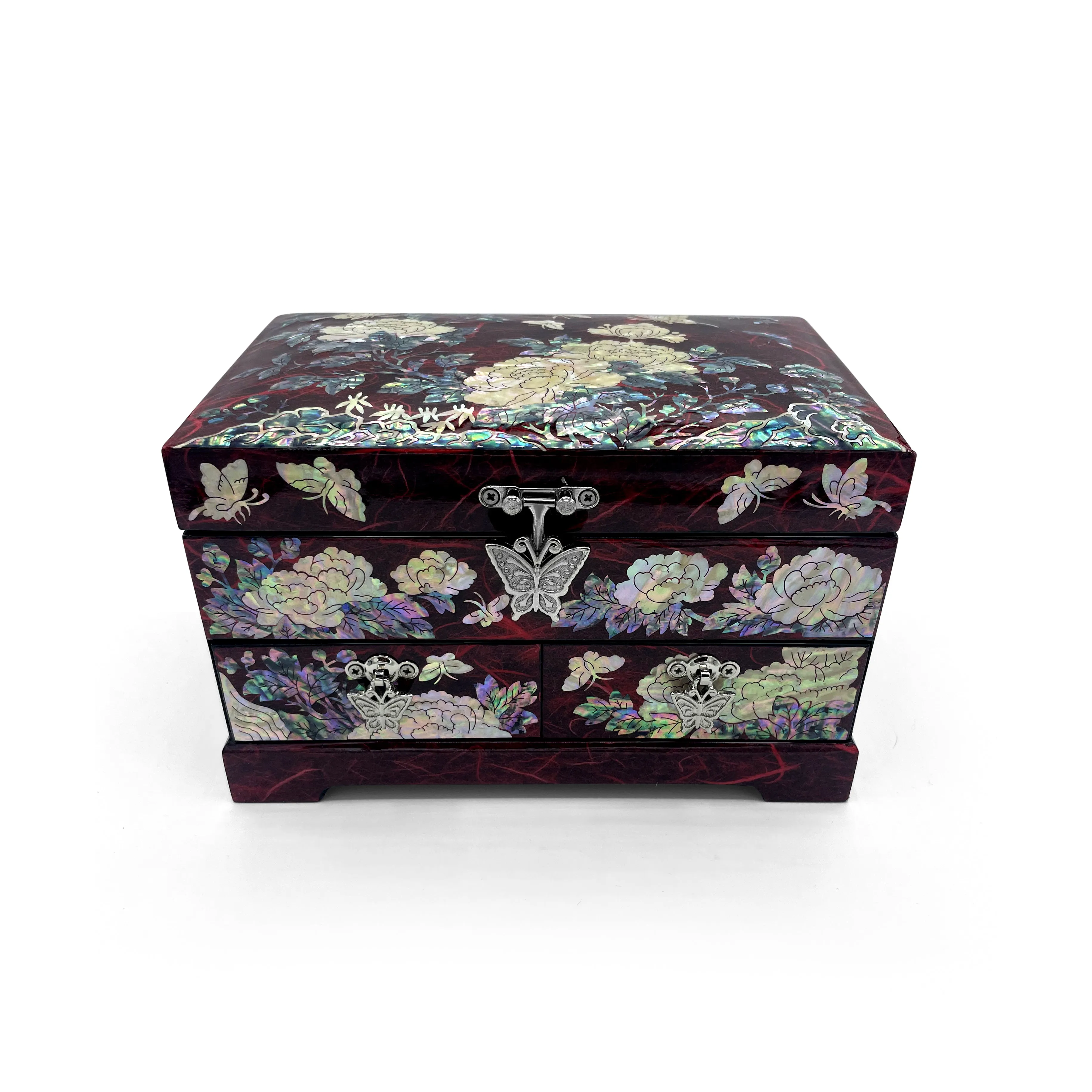 Butterflies and Lotus Blossom Mirrored Chest With Drawers
