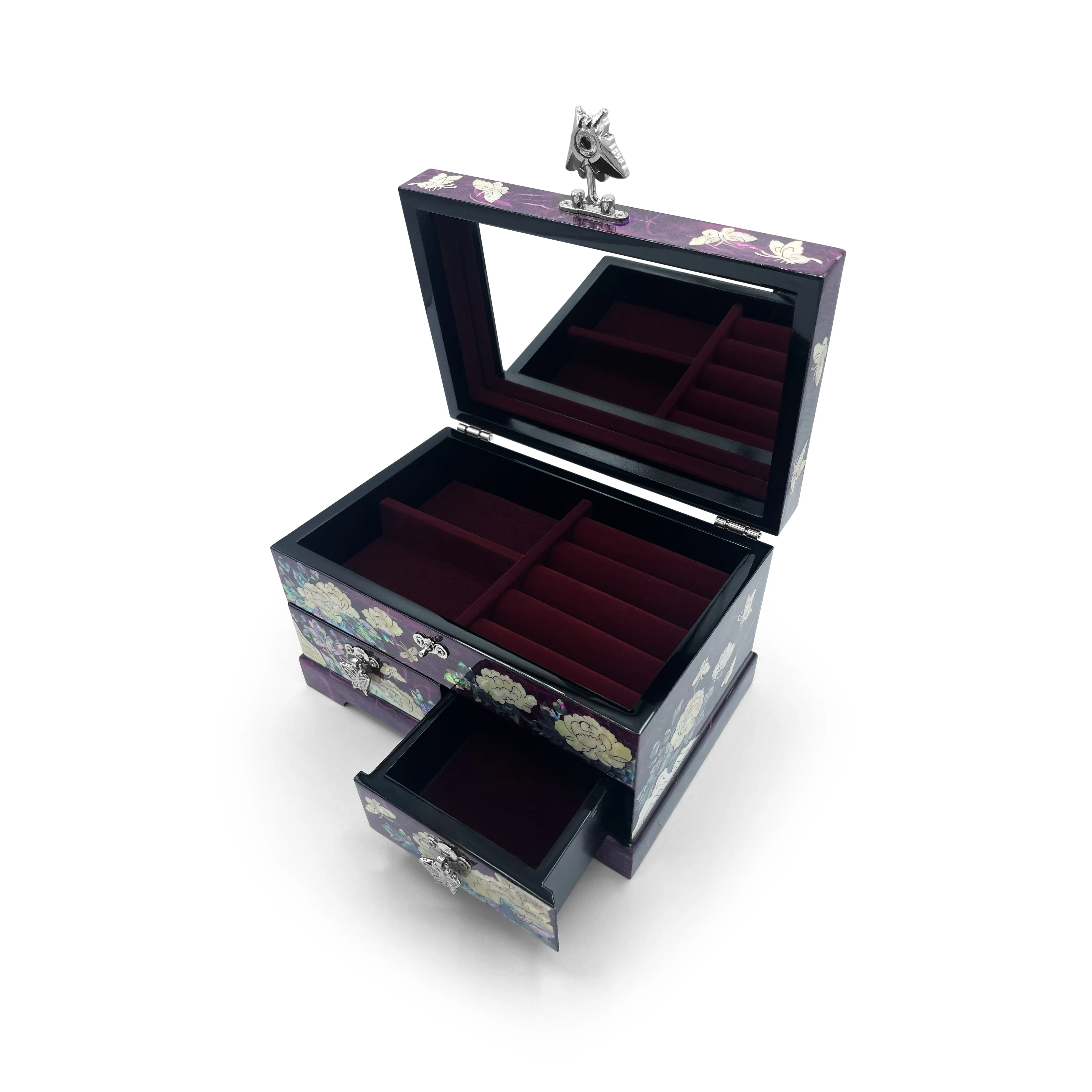 Butterflies and Lotus Blossom Mirrored Chest With Drawers