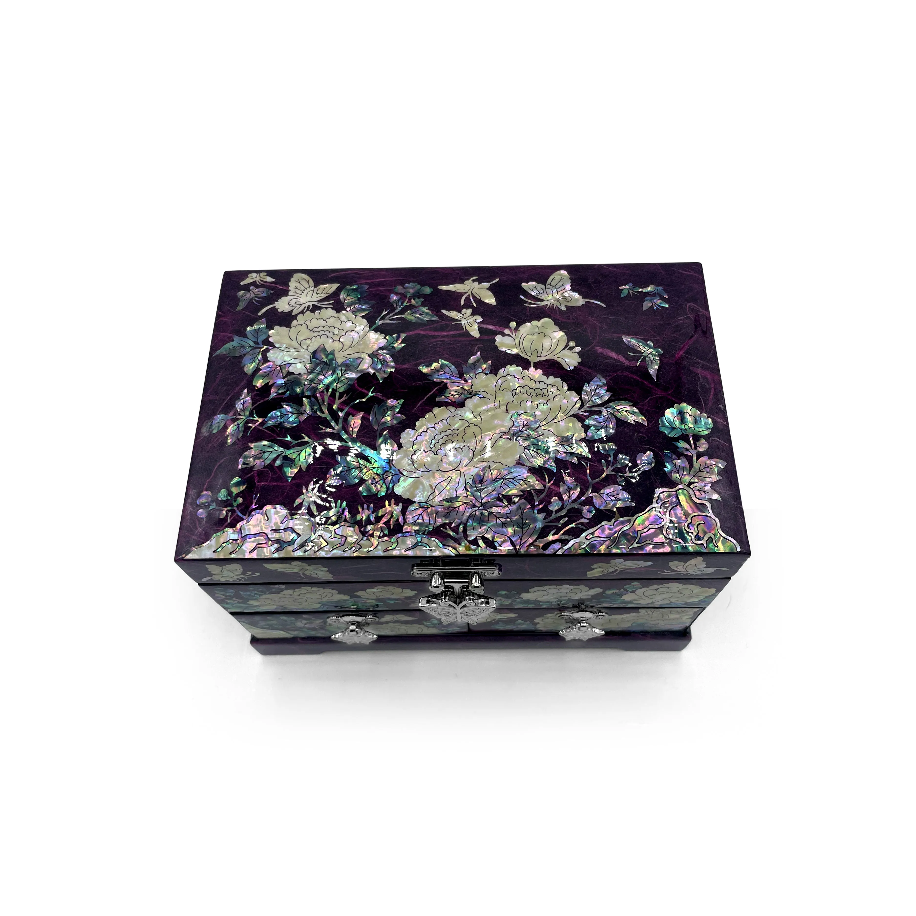 Butterflies and Lotus Blossom Mirrored Chest With Drawers