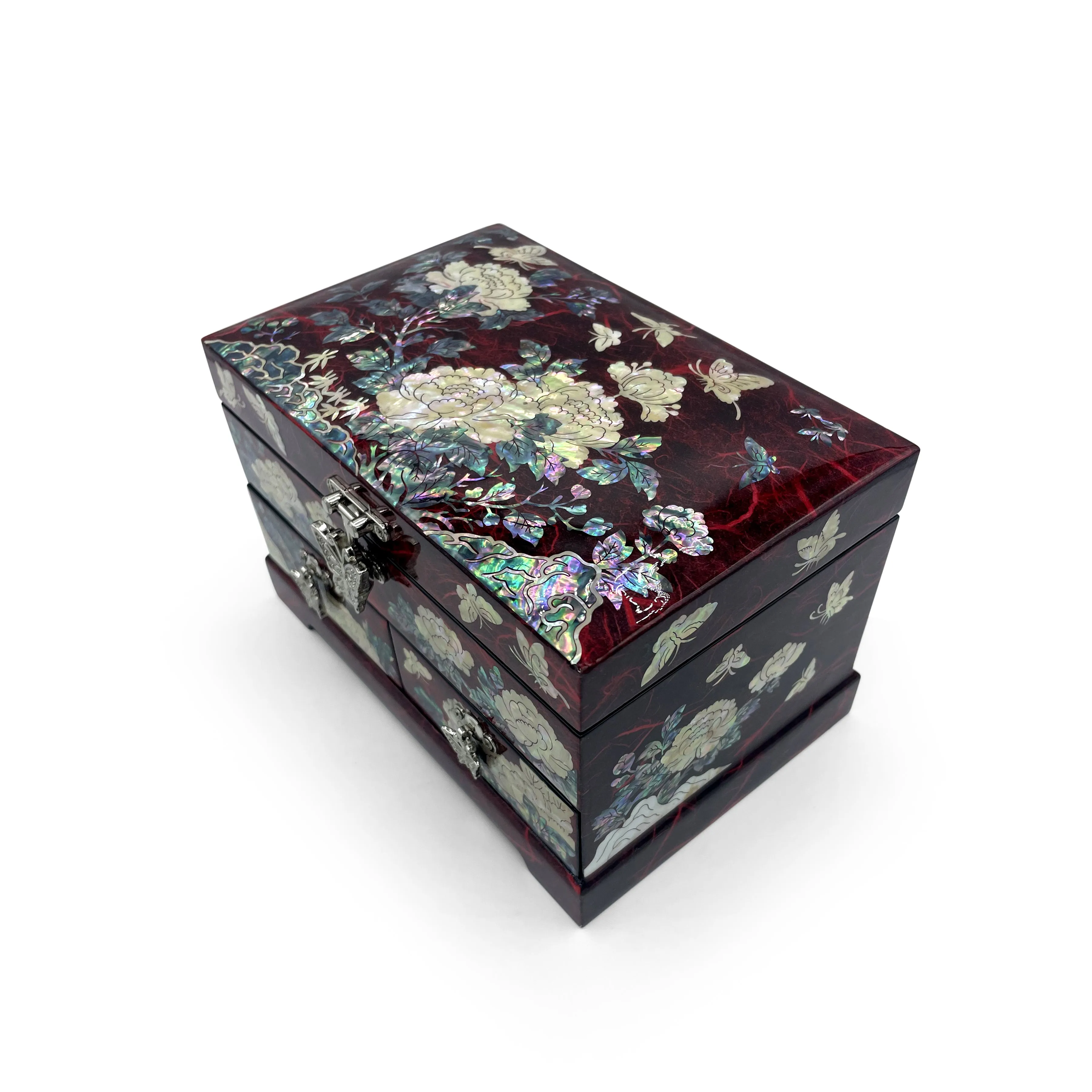 Butterflies and Lotus Blossom Mirrored Chest With Drawers