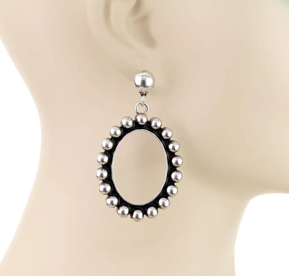 Charlotte Silver Bead Post Studded Drop Earrings