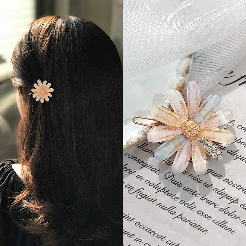 Chic Handmade CZ Inlaid Pink Floral Moon Heart Hair Clip