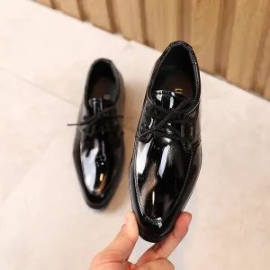 Children Patent Leather Shoes Fashion Pointed Toe Lace Up Boy Shoes Black Casual Dress Flats Comfortable Soft Sole Kids Shoes