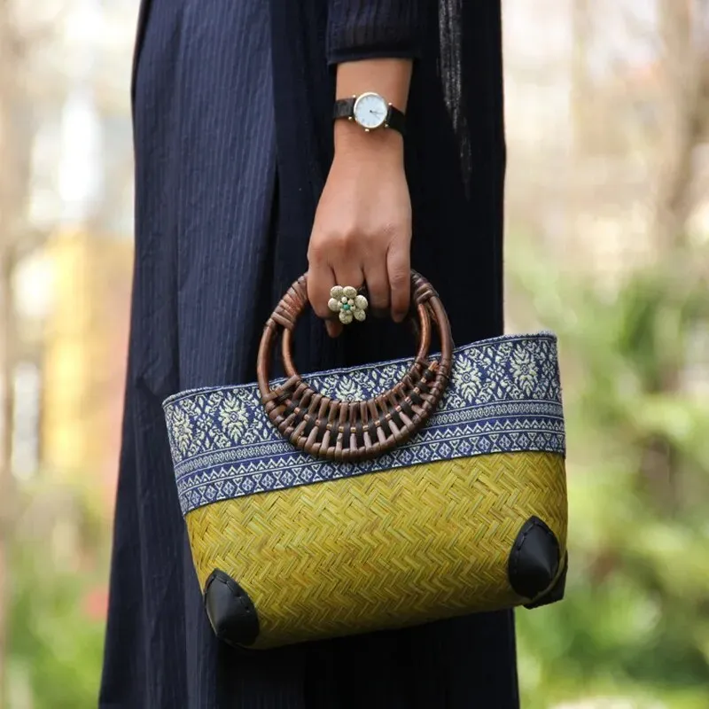 Christianartbag Handmade Bag, Retro handmade bamboo woven bag mini woven female bag literary youth storage woven rattan handbag, CABHMB03141023.