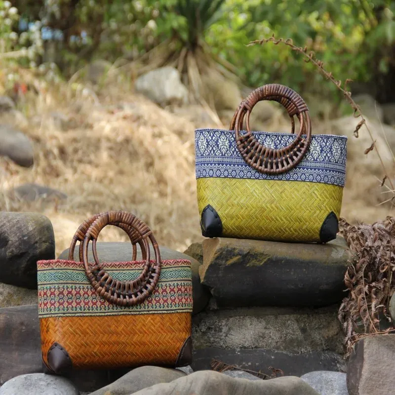 Christianartbag Handmade Bag, Retro handmade bamboo woven bag mini woven female bag literary youth storage woven rattan handbag, CABHMB03141023.