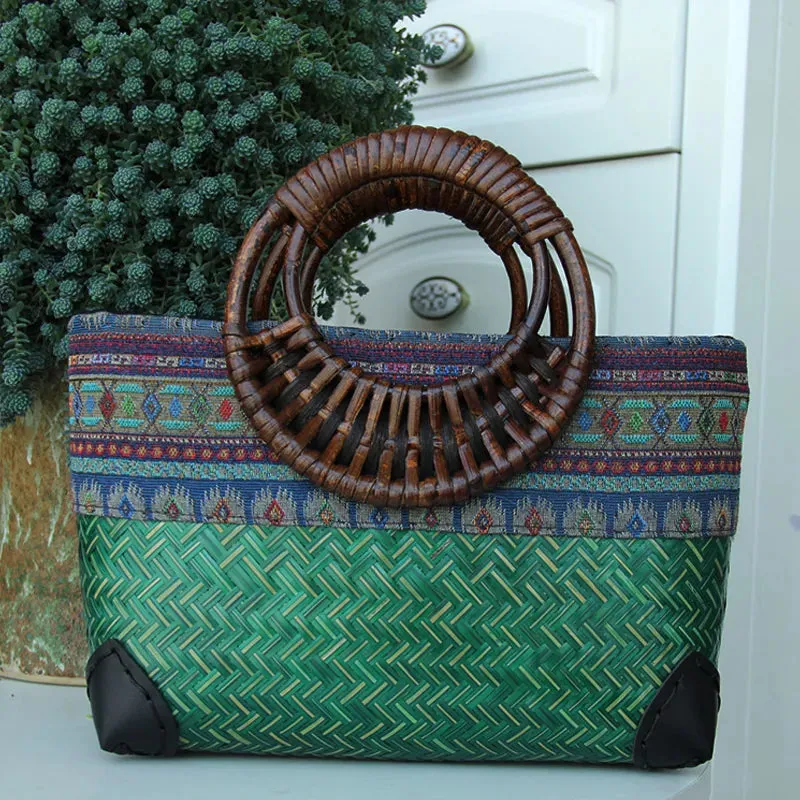 Christianartbag Handmade Bag, Retro handmade bamboo woven bag mini woven female bag literary youth storage woven rattan handbag, CABHMB03141023.