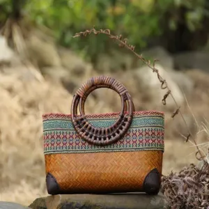 Christianartbag Handmade Bag, Retro handmade bamboo woven bag mini woven female bag literary youth storage woven rattan handbag, CABHMB03141023.