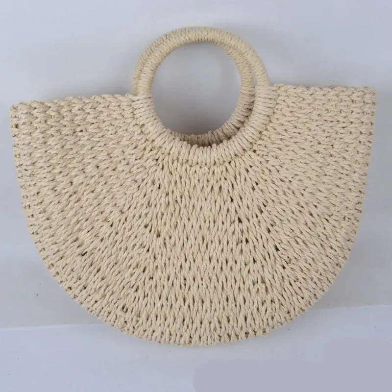 Christianartbag Handmade Bag, Summer & Autumn Handmade Bags for Women Beach Weaving Ladies Straw Bag Wrapped Beach Bag Moon shaped Top Handle Handbags Totes, CABHMB04141023.