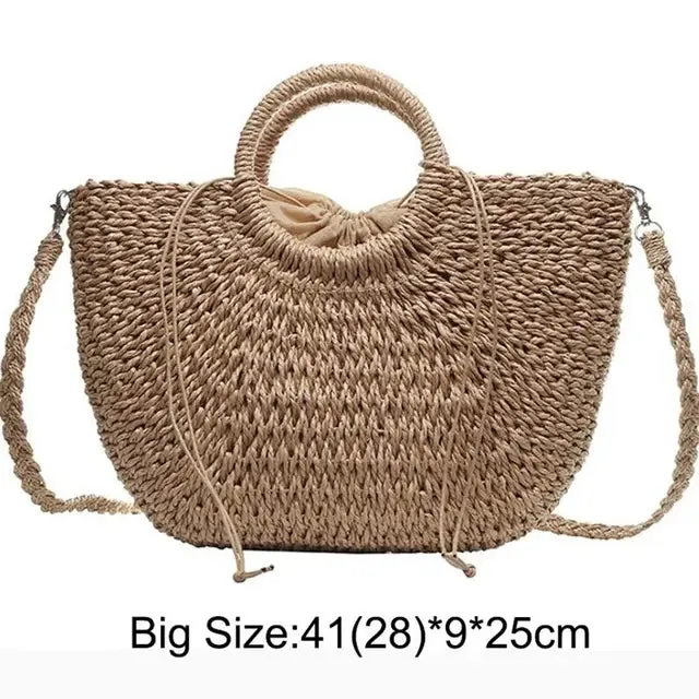 Christianartbag Handmade Bag, Summer & Autumn Handmade Bags for Women Beach Weaving Ladies Straw Bag Wrapped Beach Bag Moon shaped Top Handle Handbags Totes, CABHMB04141023.