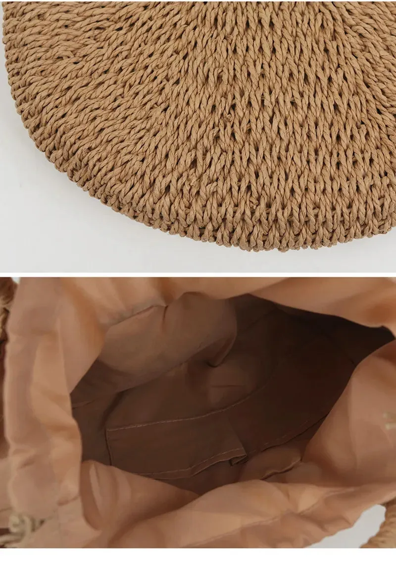 Christianartbag Handmade Bag, Summer & Autumn Handmade Bags for Women Beach Weaving Ladies Straw Bag Wrapped Beach Bag Moon shaped Top Handle Handbags Totes, CABHMB04141023.