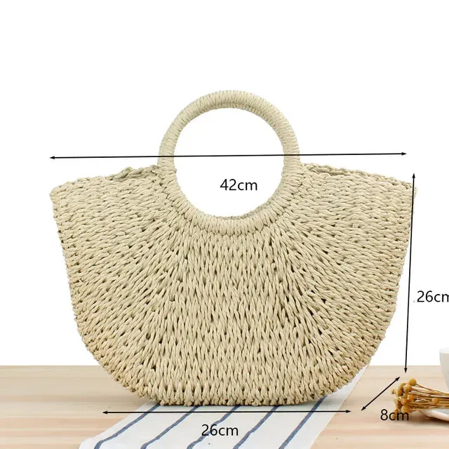 Christianartbag Handmade Bag, Summer & Autumn Handmade Bags for Women Beach Weaving Ladies Straw Bag Wrapped Beach Bag Moon shaped Top Handle Handbags Totes, CABHMB04141023.