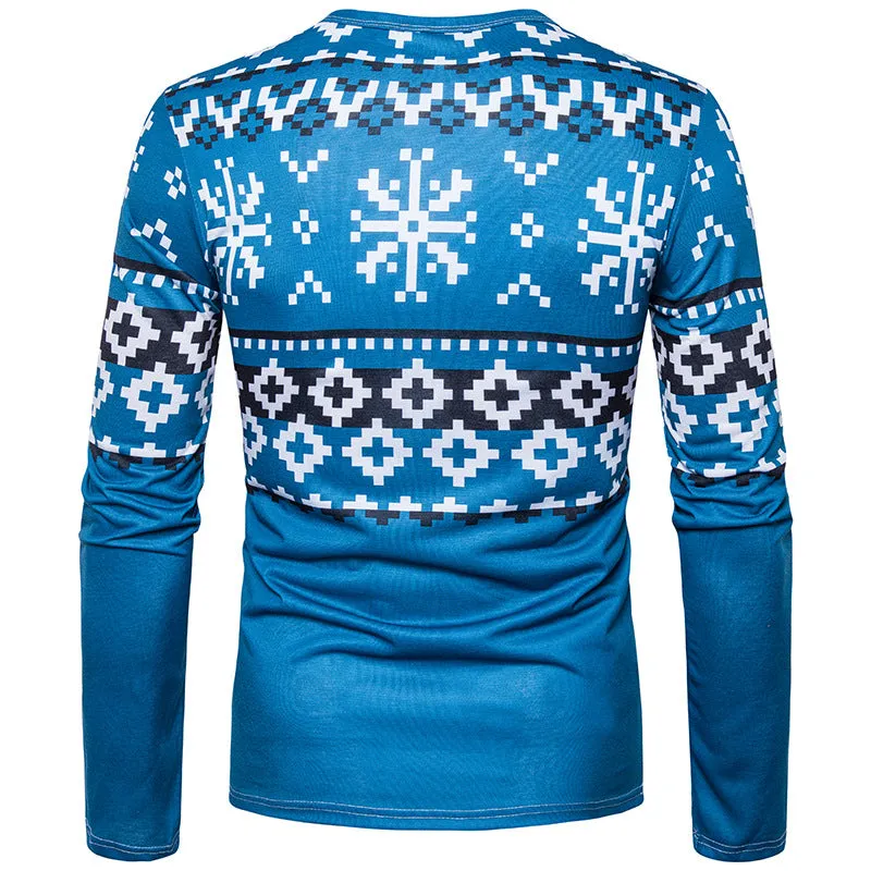 Christmas Clothes Male Casual 3D Special Cartoon Cat Printing Round Collar Long Sleeve T-shirt Photo Color_2XL