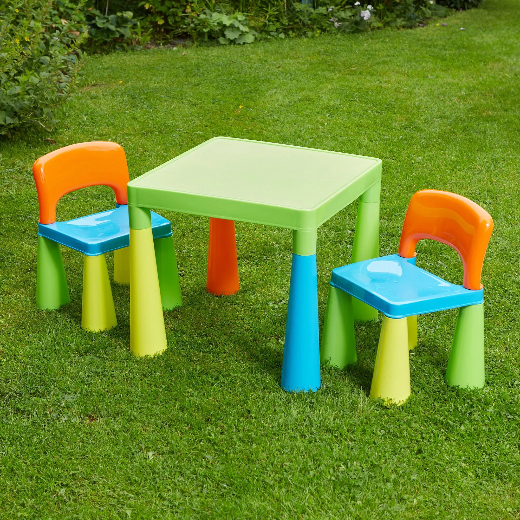 Chunky & Funky Plastic Kid's | Children's Activity Table & 2 Chair Set | Multicoloured