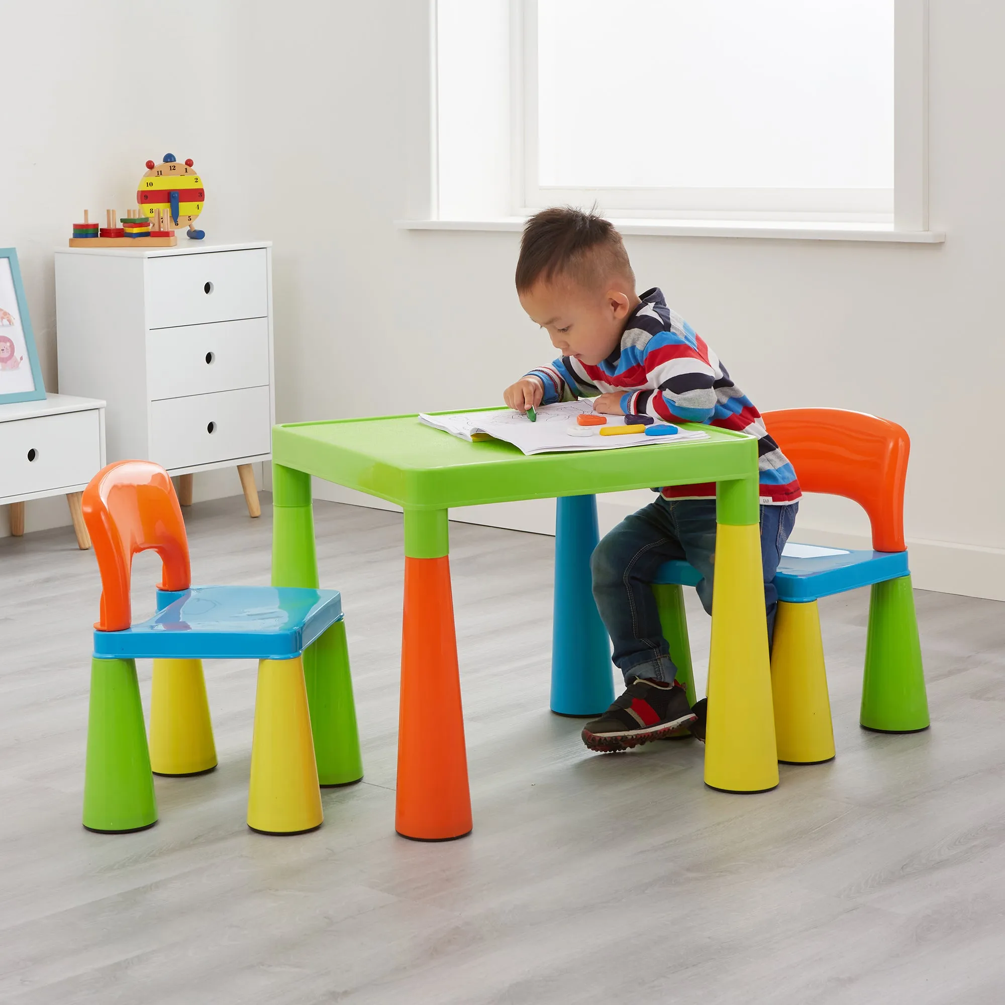 Chunky & Funky Plastic Kid's | Children's Activity Table & 2 Chair Set | Multicoloured