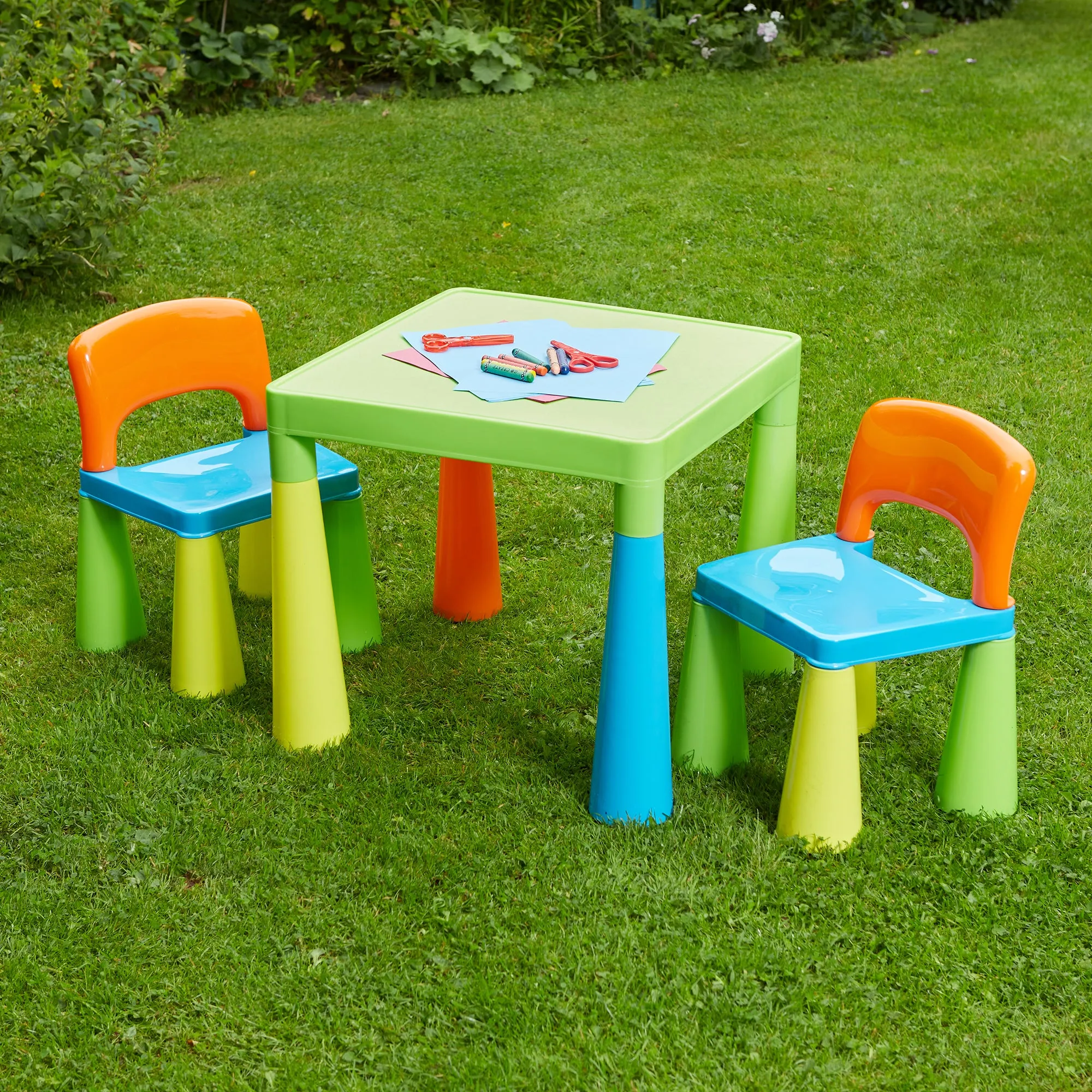 Chunky & Funky Plastic Kid's | Children's Activity Table & 2 Chair Set | Multicoloured