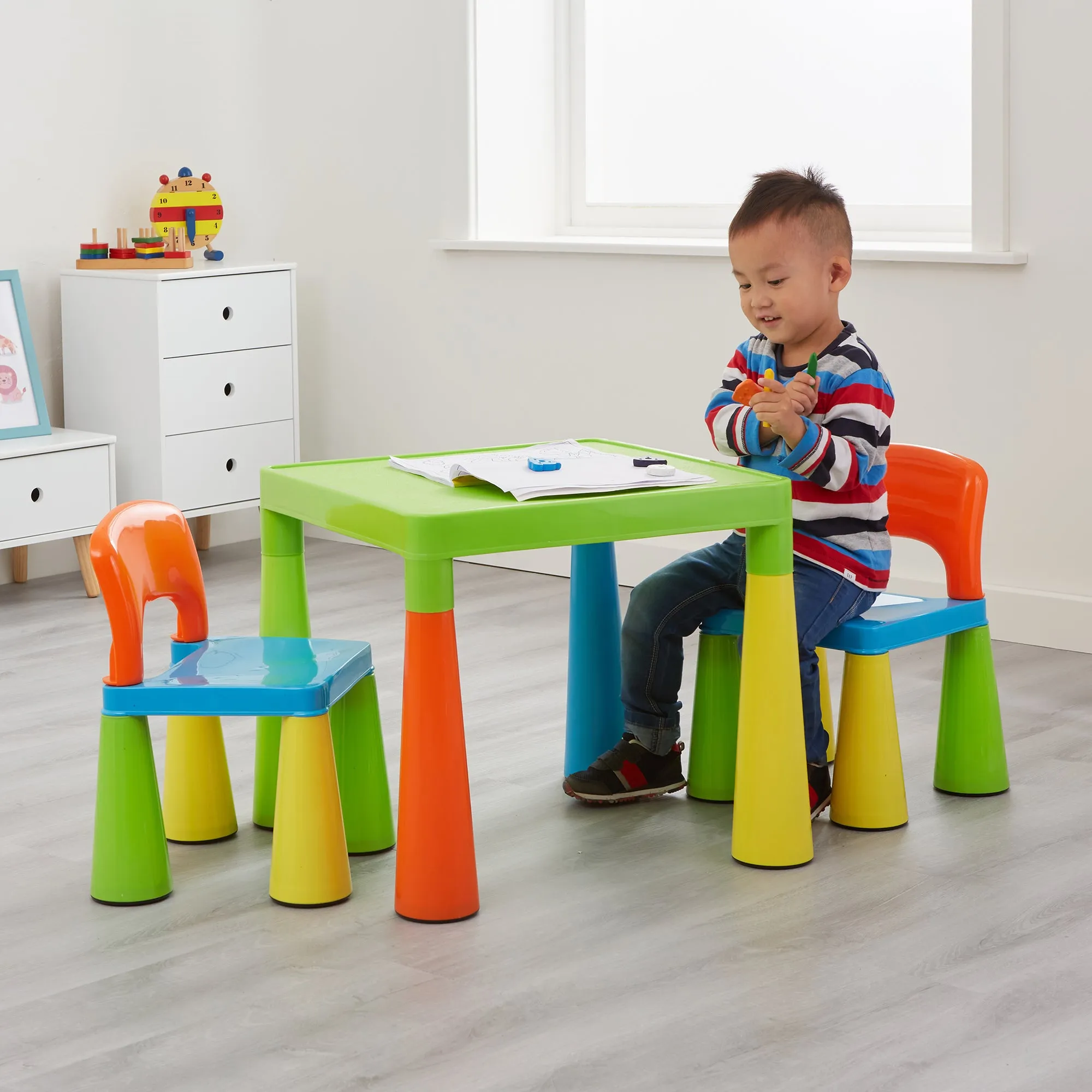 Chunky & Funky Plastic Kid's | Children's Activity Table & 2 Chair Set | Multicoloured