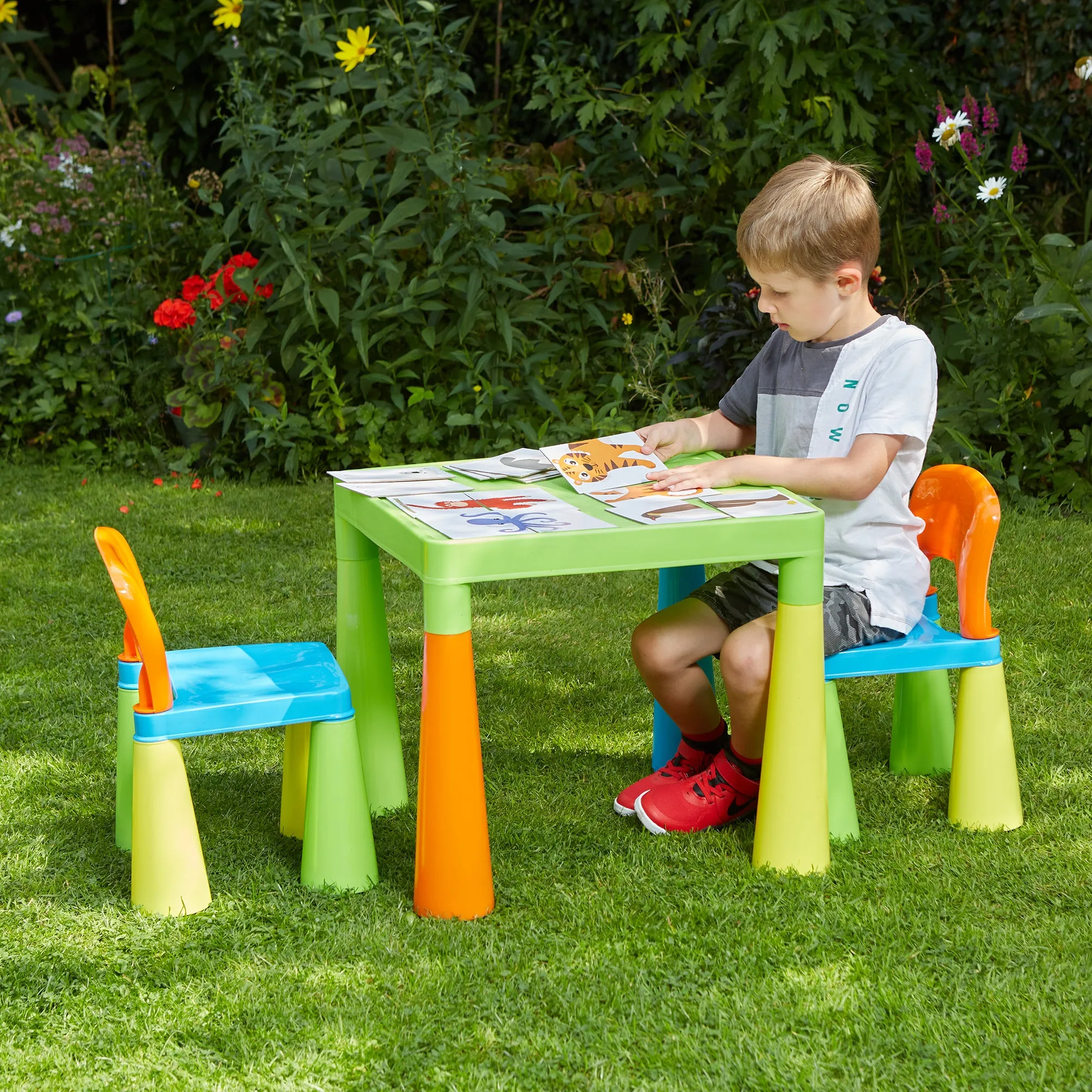 Chunky & Funky Plastic Kid's | Children's Activity Table & 2 Chair Set | Multicoloured