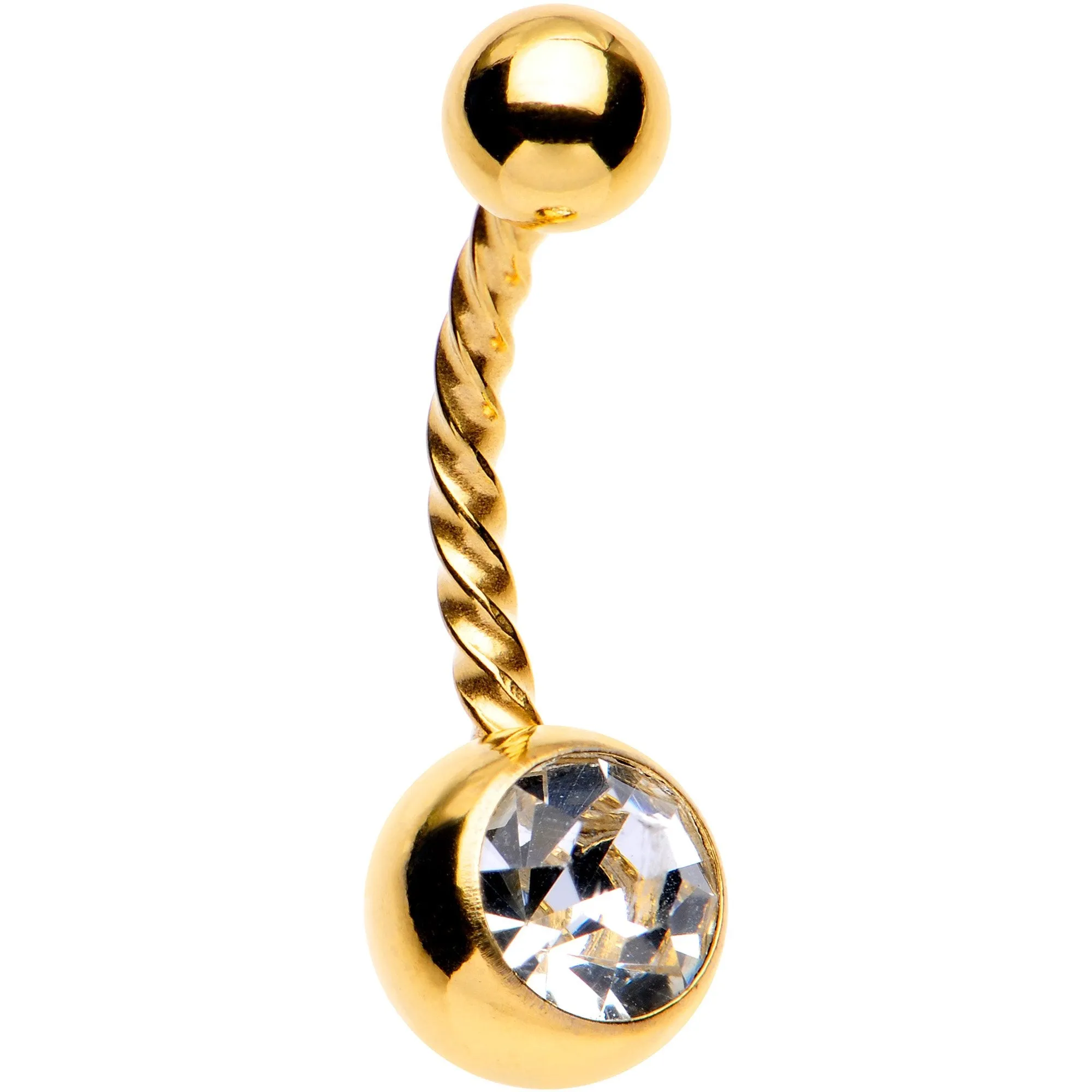 Clear Gem Gold Tone IP Seriously Twisted Belly Ring