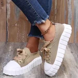 Colorblock Lace Up Fly Knitted Sneakers