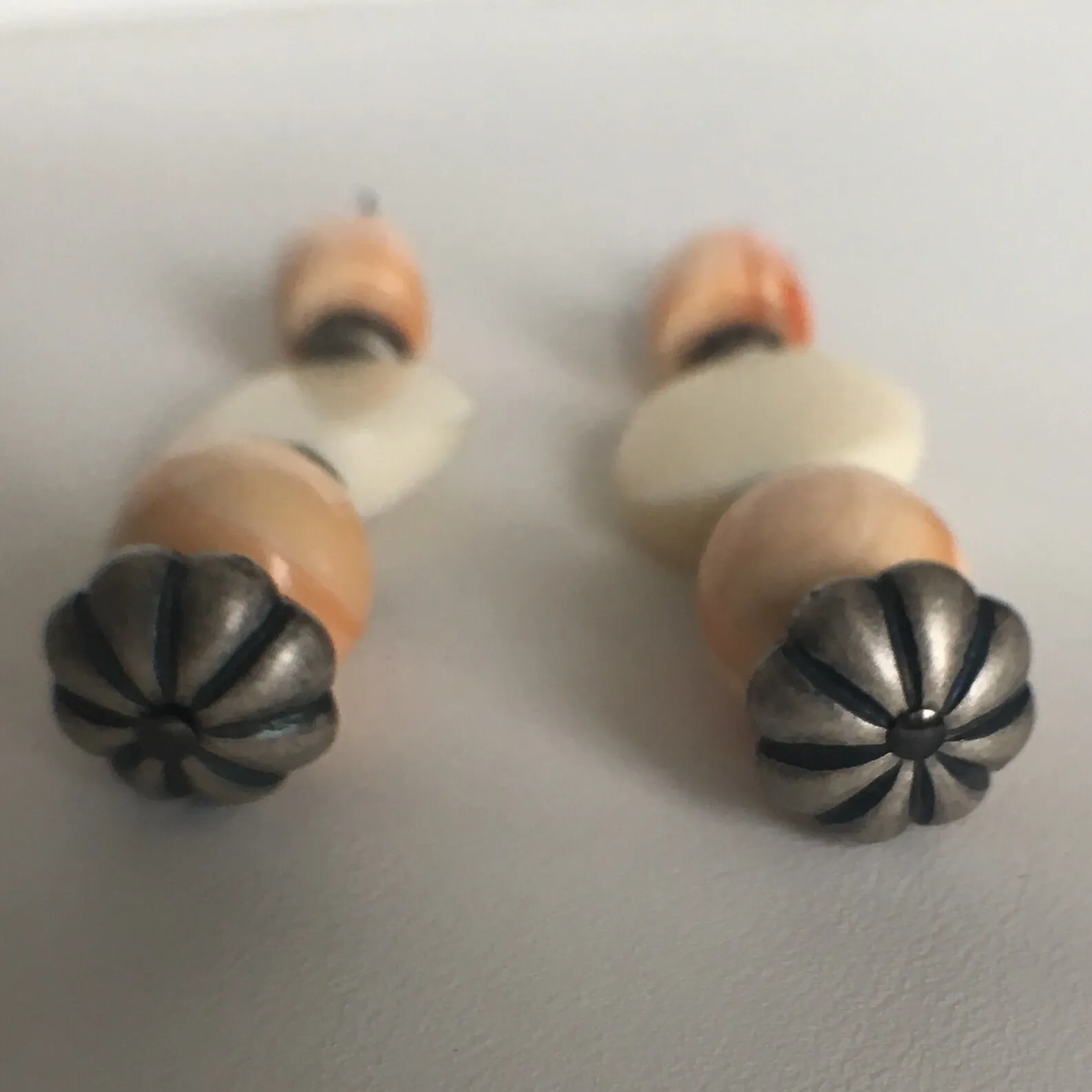 Coral and Bone Beaded Long Earrings