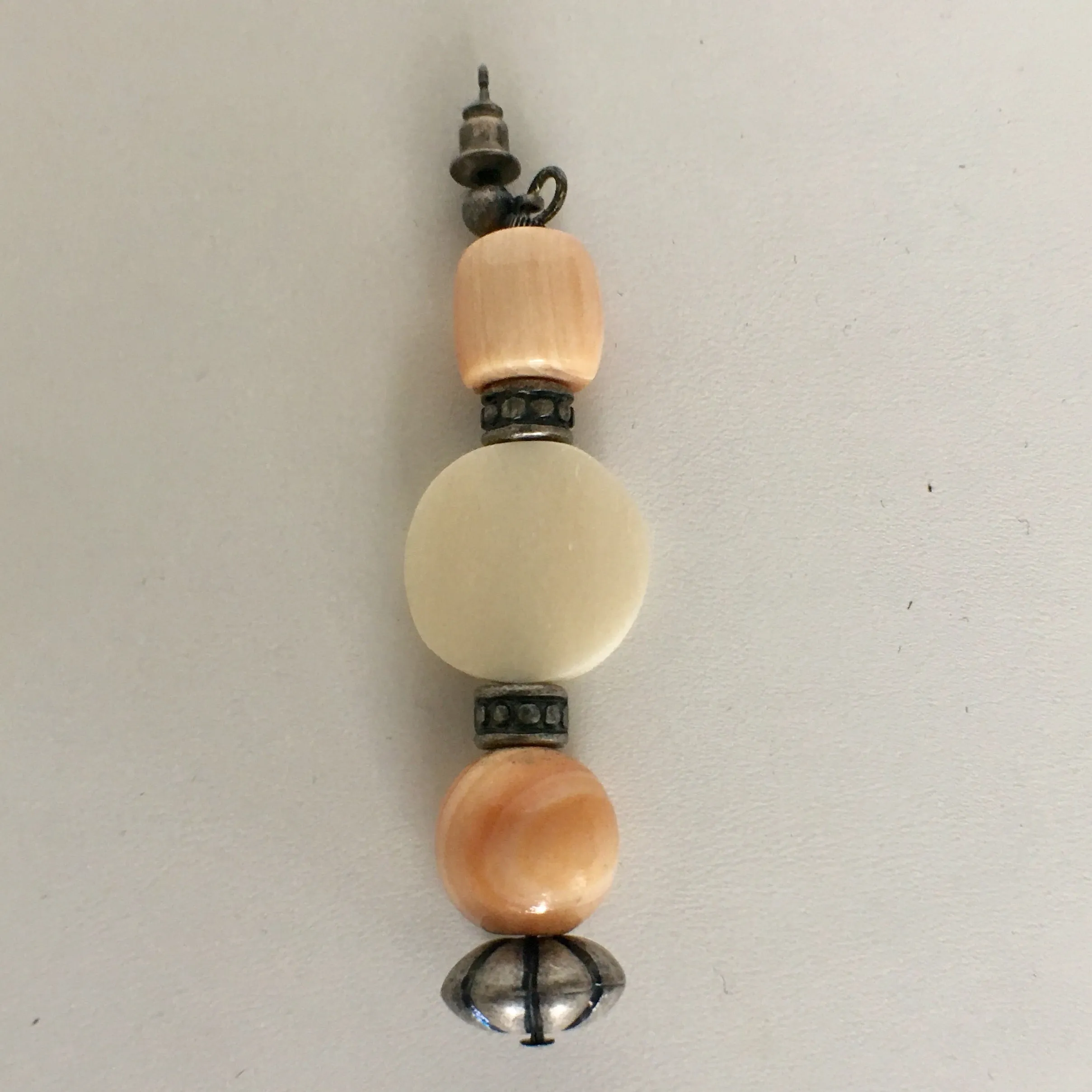 Coral and Bone Beaded Long Earrings