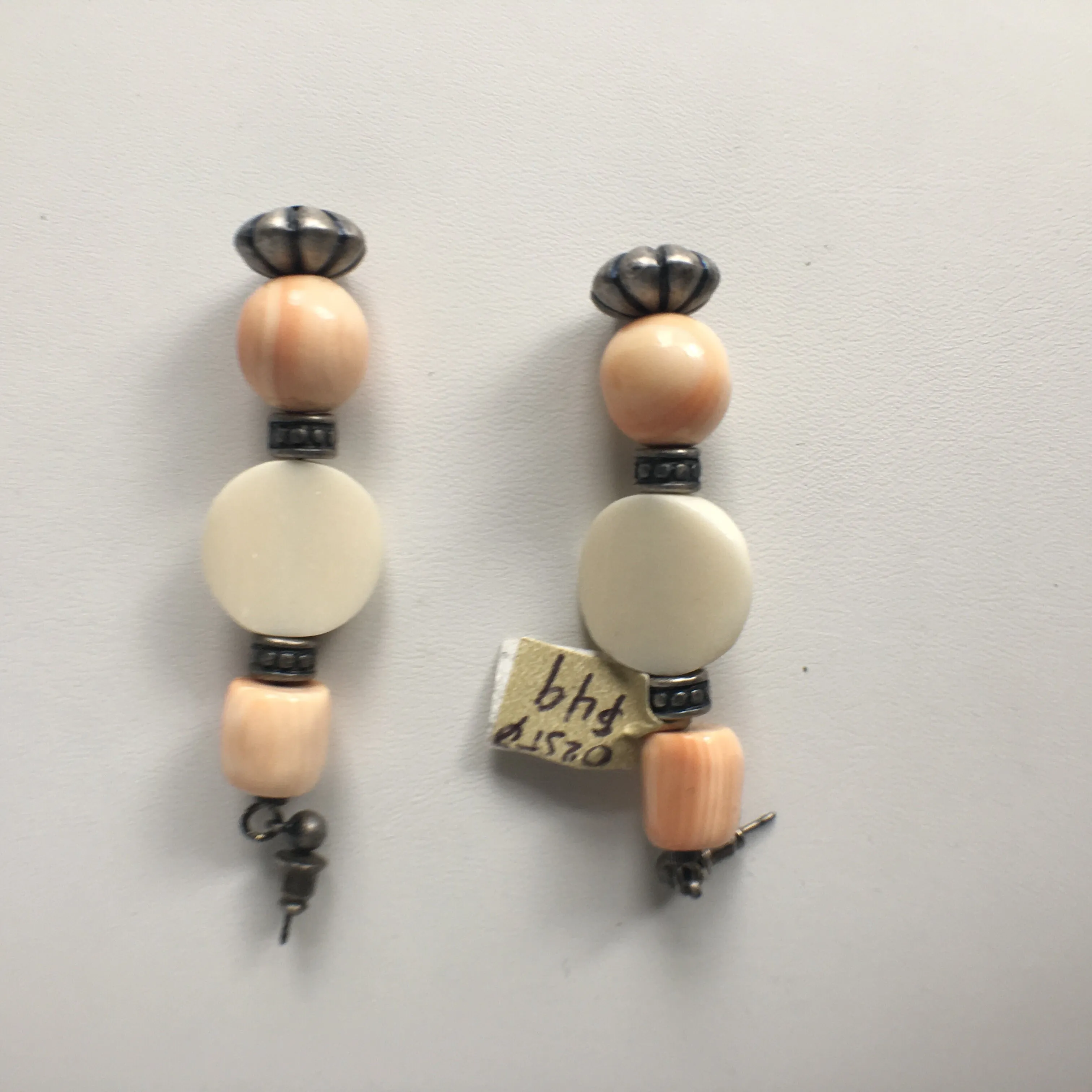 Coral and Bone Beaded Long Earrings
