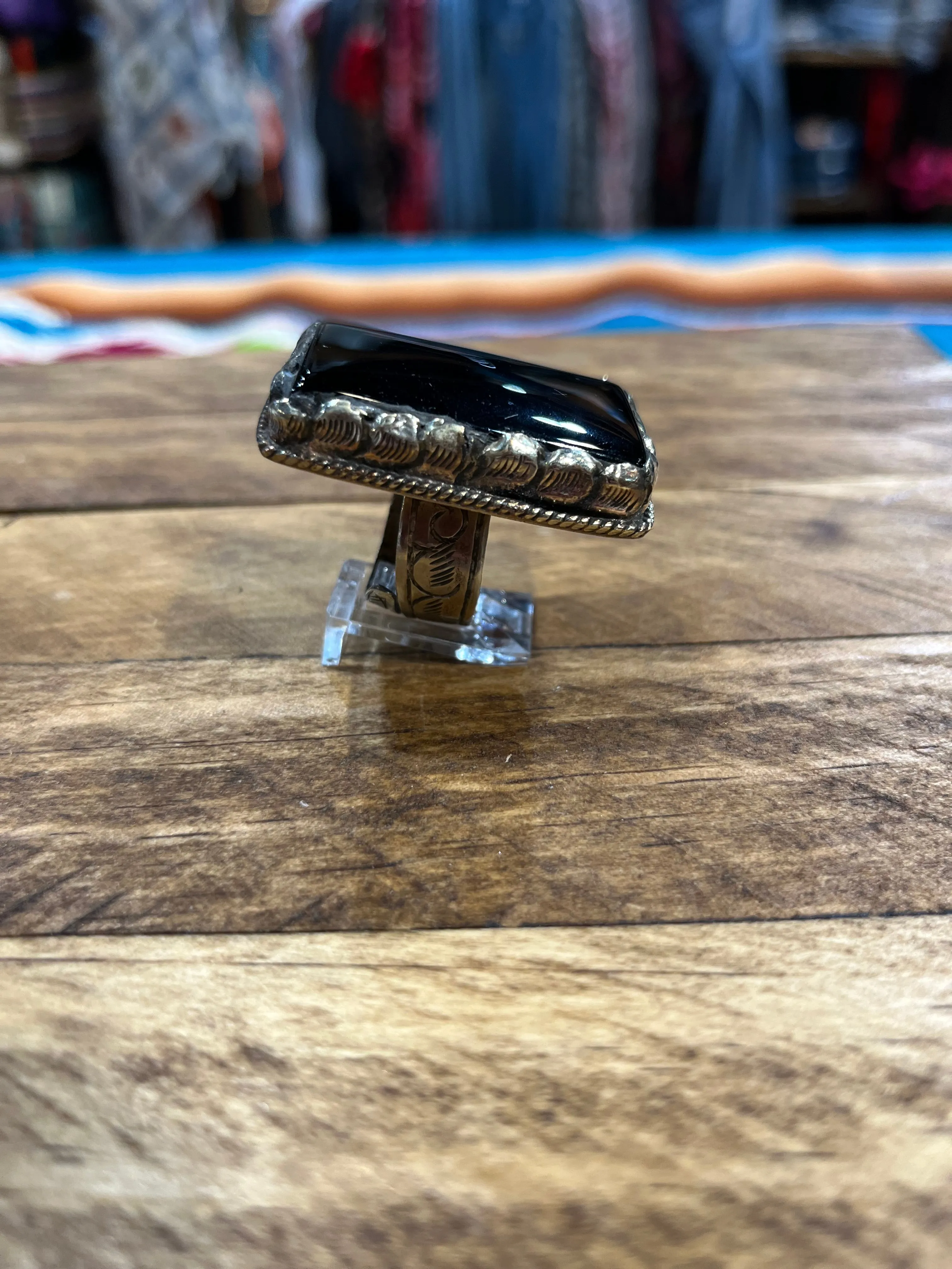 Deep Waters Handmade German Silver Adjustable Ring - Black