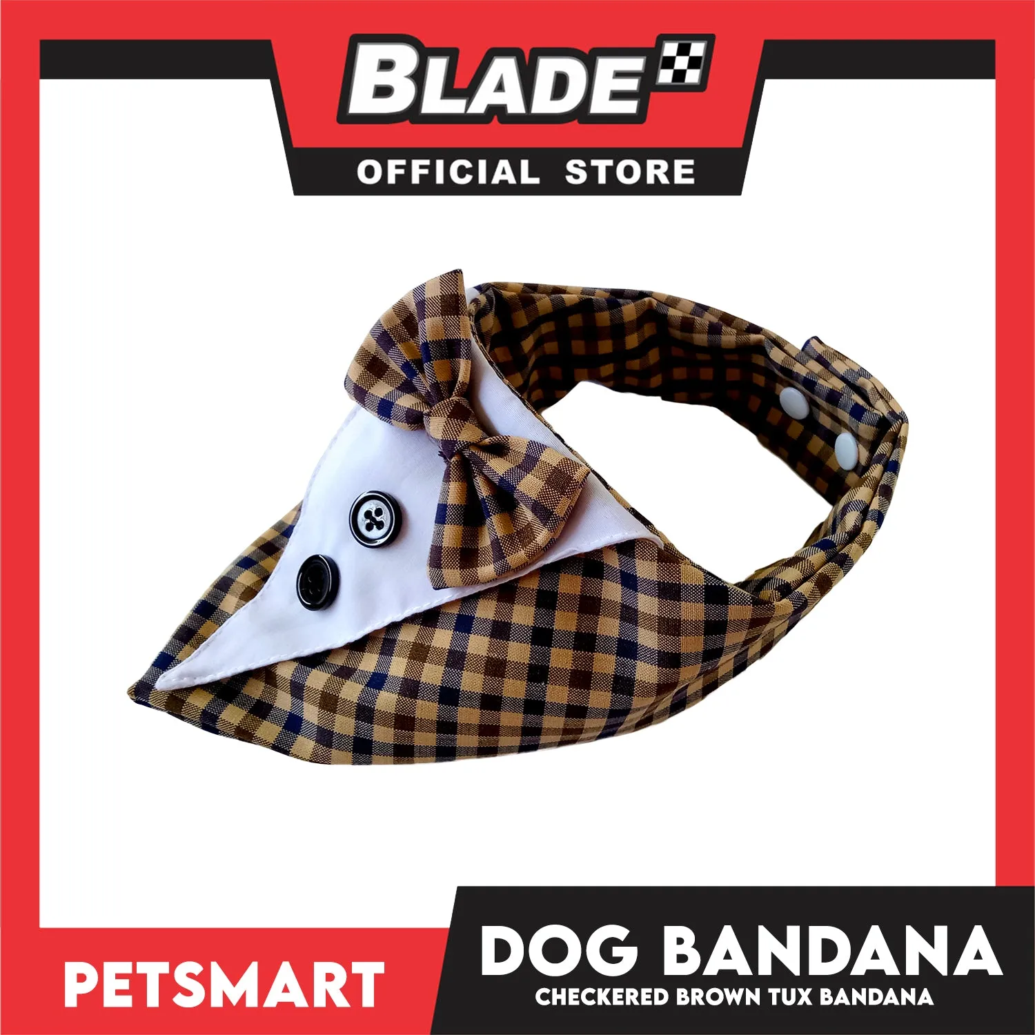 Dog Bandana, Checkered Brown Tuxedo Design Bandana DB-CTN44L (Large) Soft and Comfortable Pet Bandana