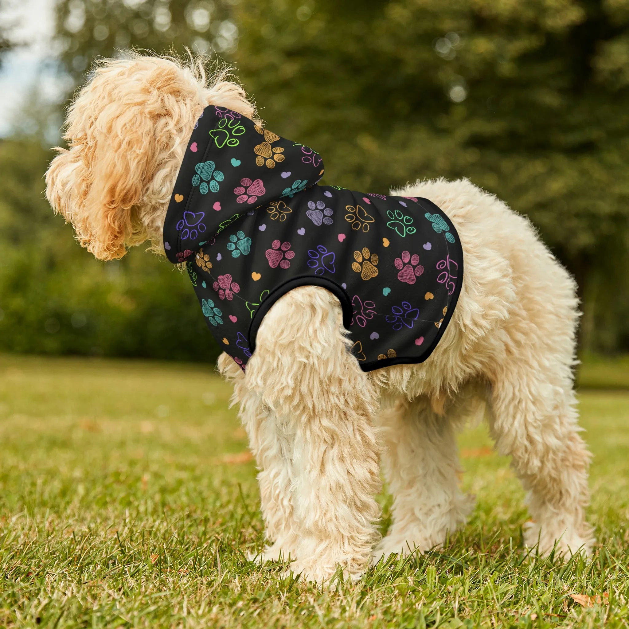 Dog Hoodie Sweater, Colorful Paw Prints - Comfortable Dog Clothes