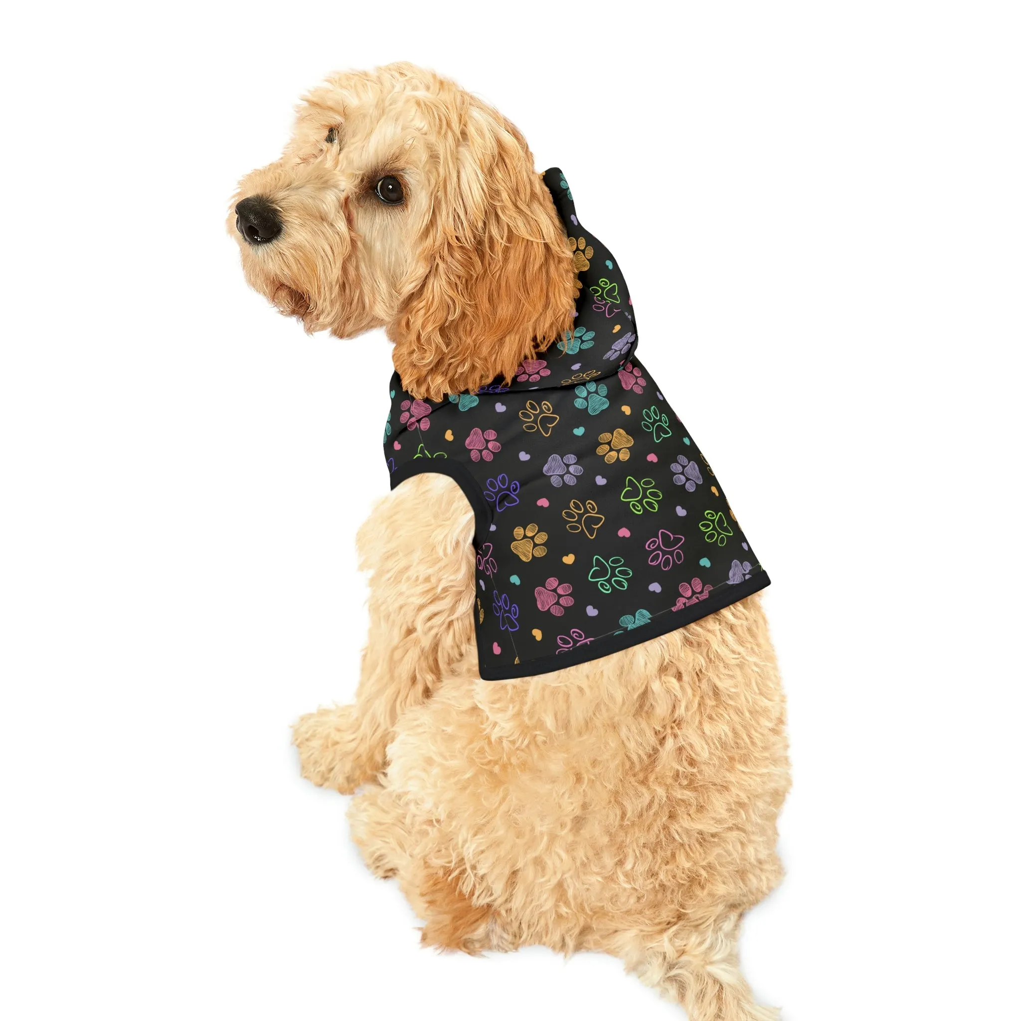 Dog Hoodie Sweater, Colorful Paw Prints - Comfortable Dog Clothes