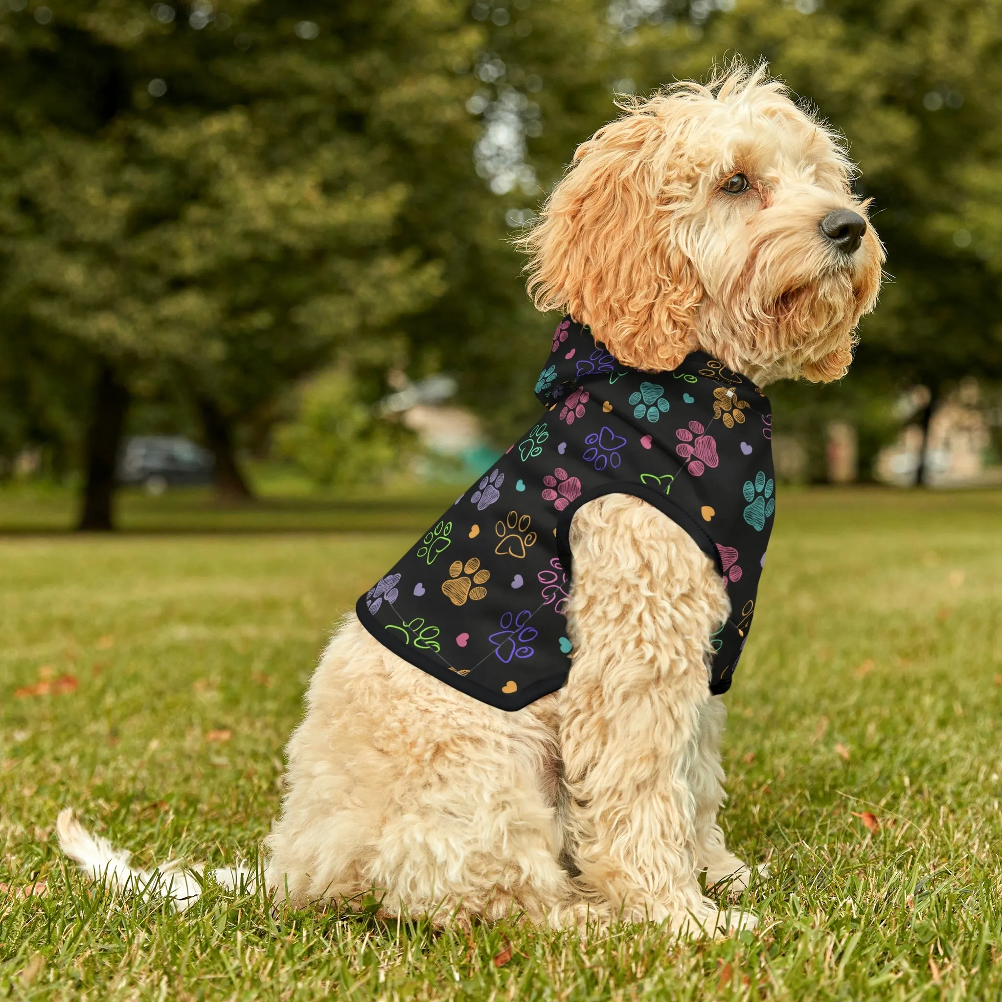 Dog Hoodie Sweater, Colorful Paw Prints - Comfortable Dog Clothes